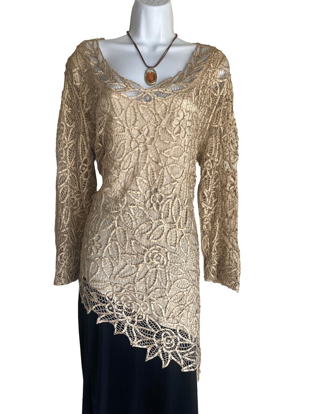 100% Silk VTG Soulmates XL Lace Tunic Blouse Handcrafted Elegant Boho Festival